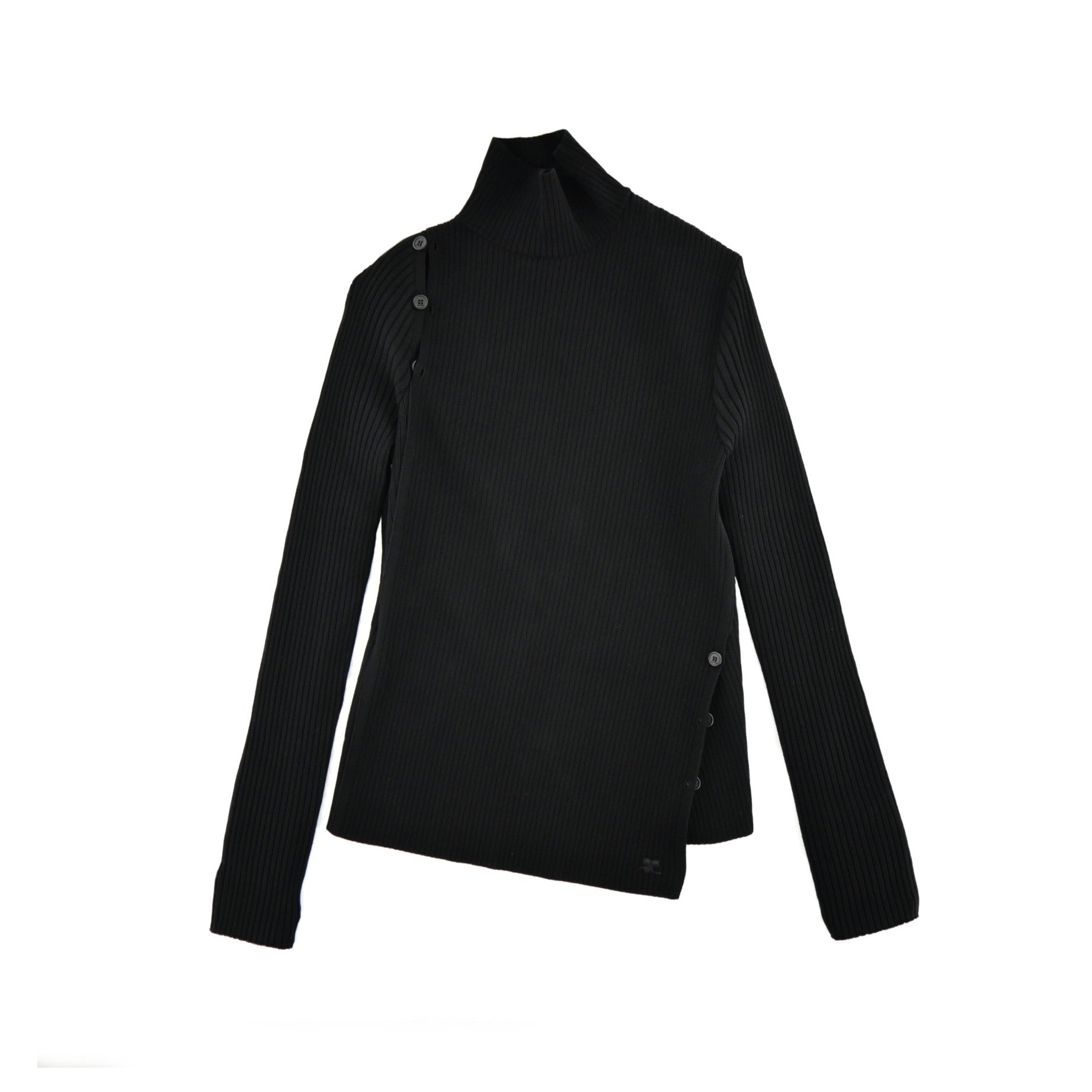 Courrèges [クレージュ] / OBLIQUE BUTONNED SWEATER (BLACK/BURGUNDY)〔オブリークボタンセーター〕