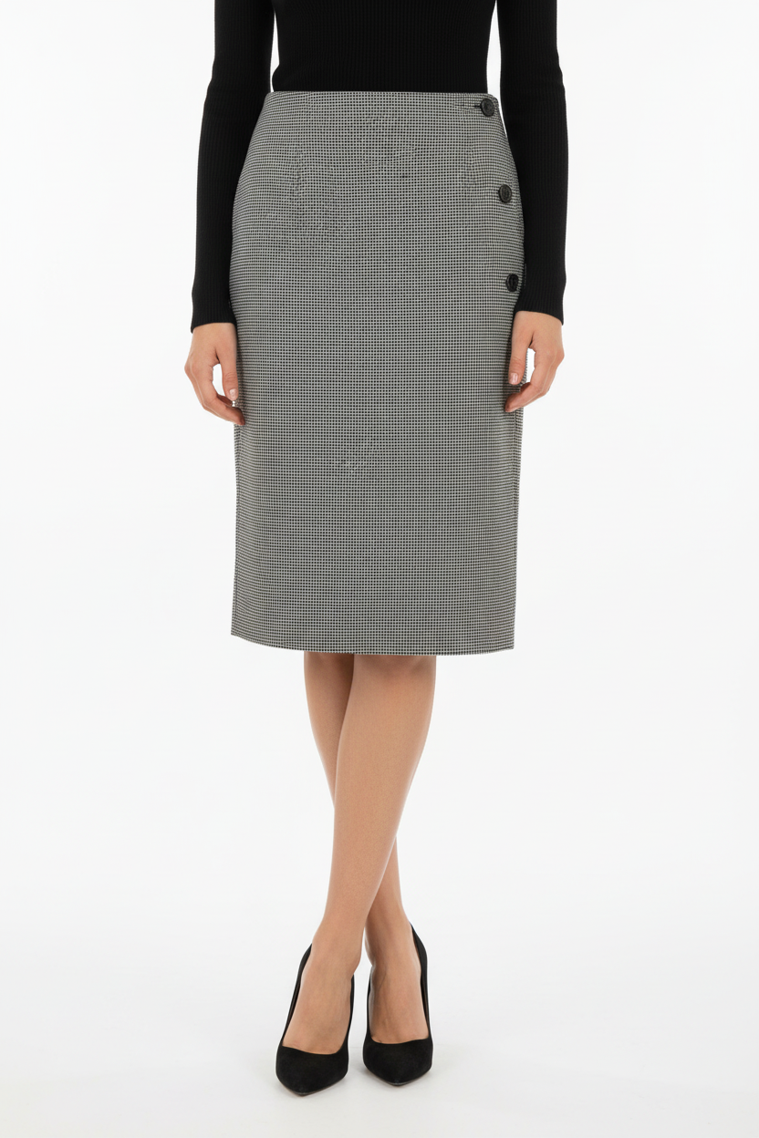 Courrèges [クレージュ] / OBLIQUE HOUNDSTOOTH MIDI SKIRT (GRAY) [オブリークハウンドトゥースミディスカート]