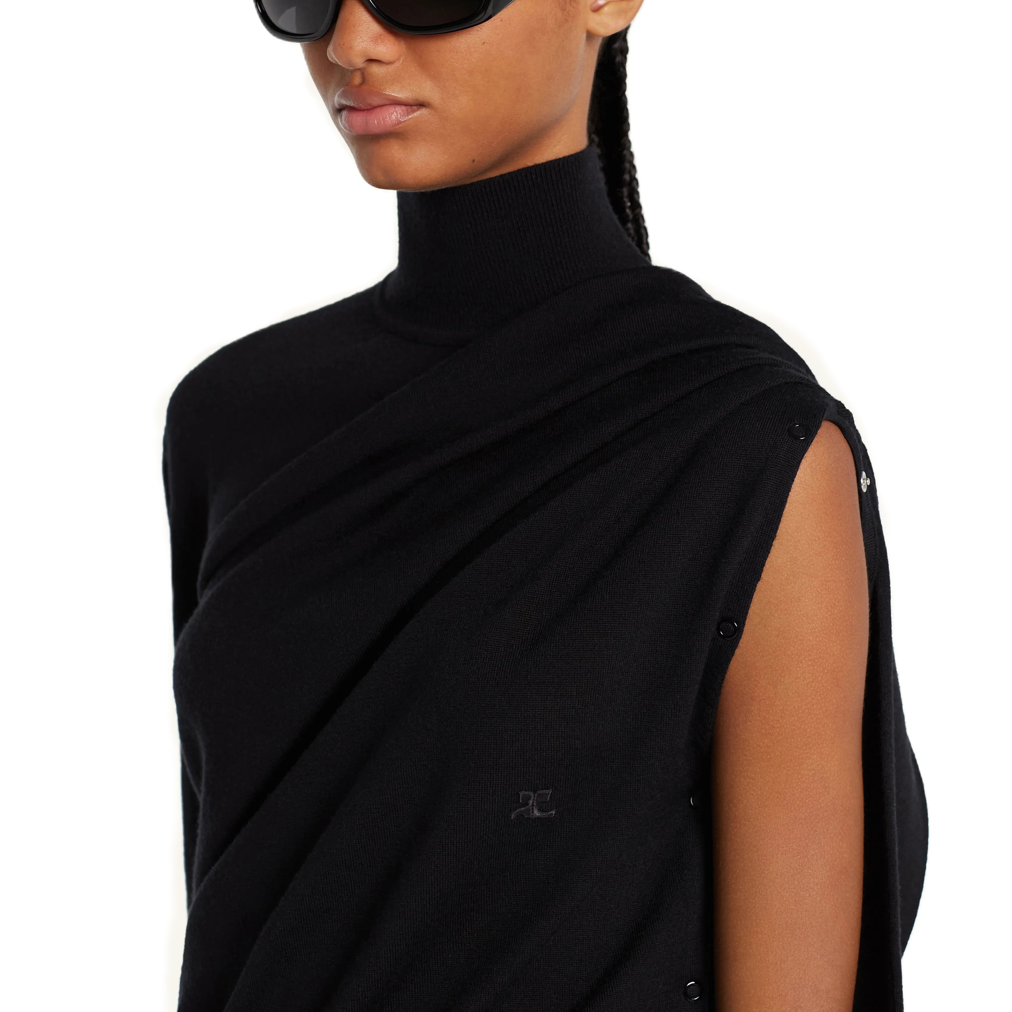 Courrèges [クレージュ] /  OFF SHOULDER LIGHT WOOL TOP (BLACK）〔オフショルダーライトウールトップ〕