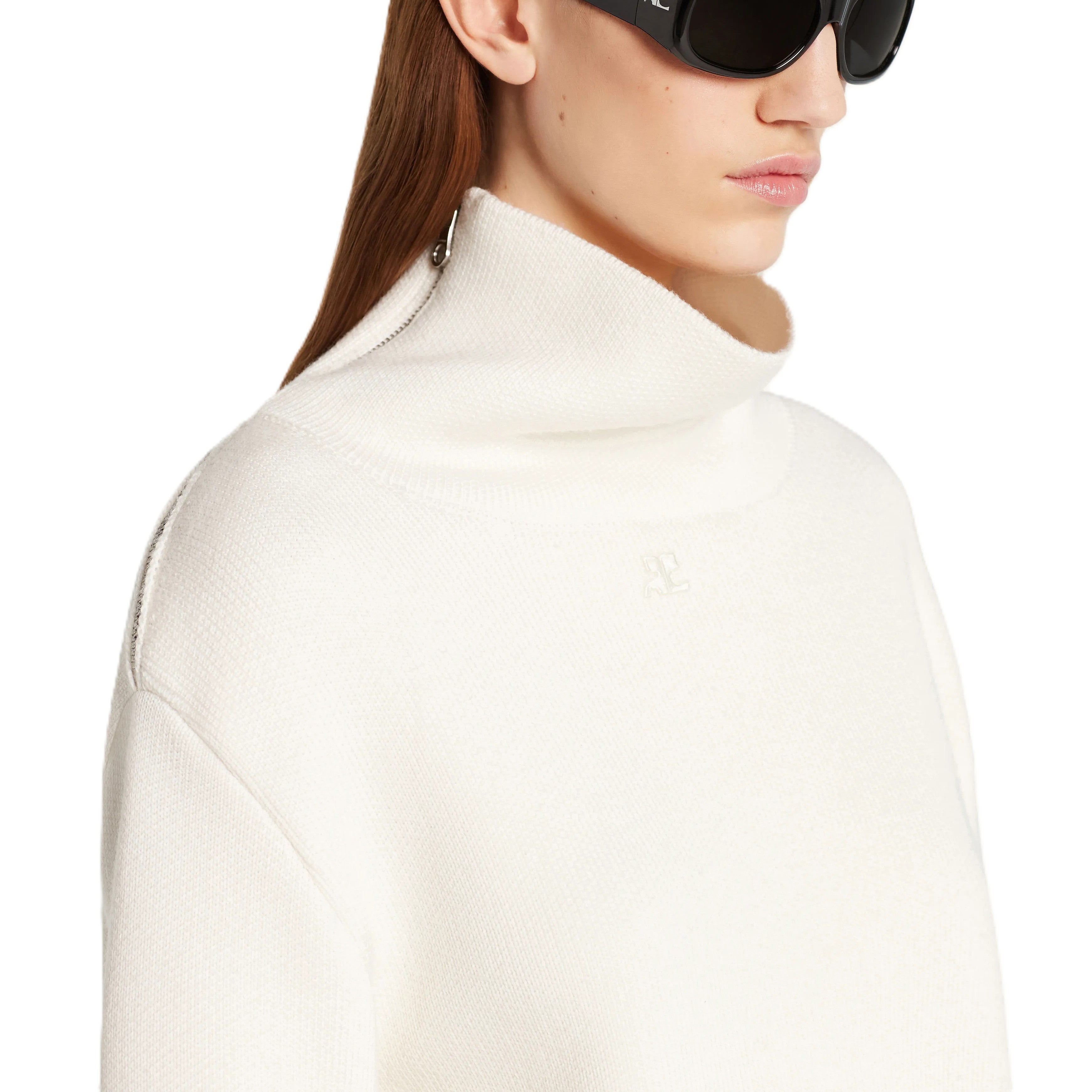 Courrèges [クレージュ] /  ZIPPED MOCKNECK BONDED SWEATER (WHITE）〔ジップモックネックボンデッドセーター〕