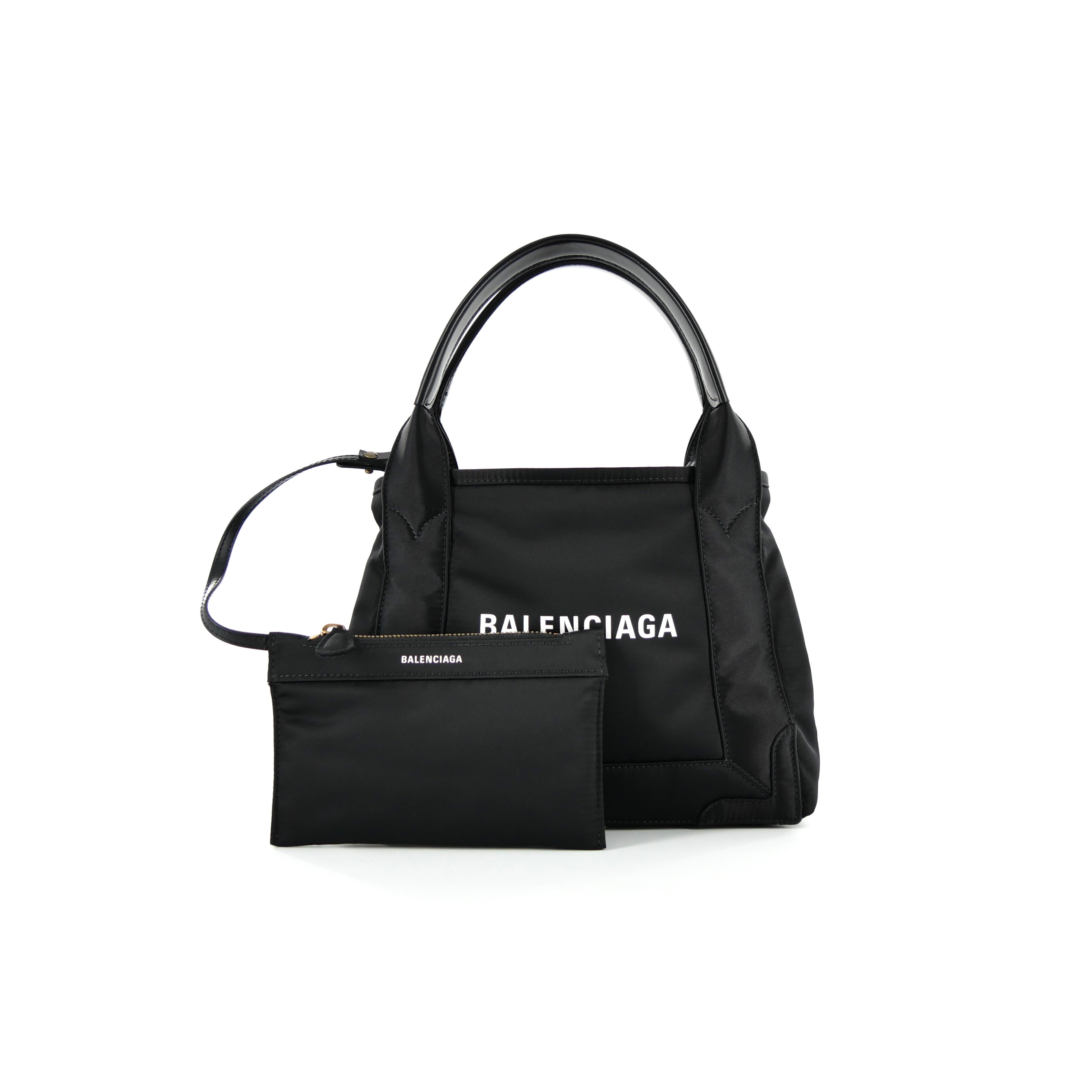 BALENCIAGA◇ネイビーカバスXS/トートバッグ/キャンバス/WHT