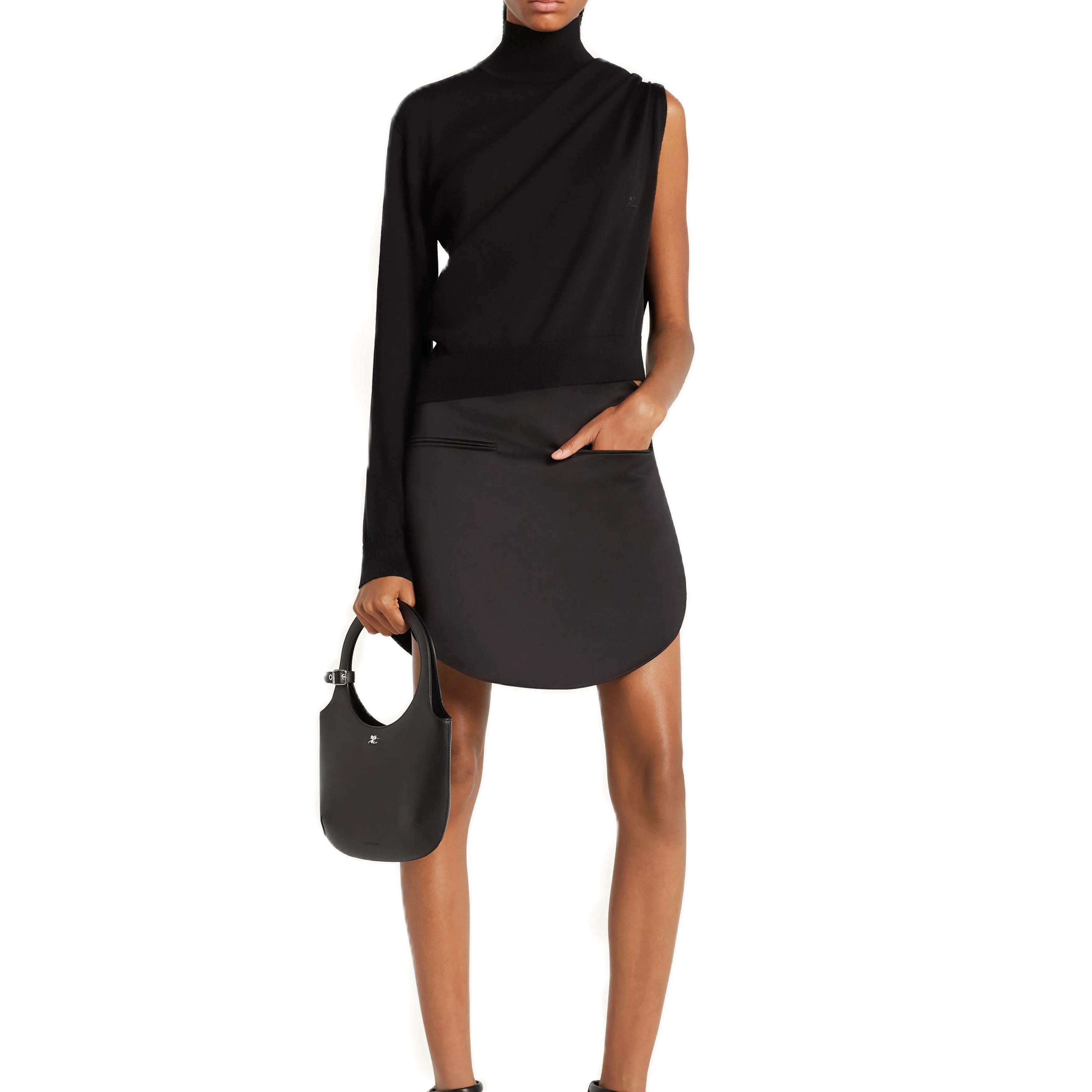Courrèges [クレージュ] /  OFF SHOULDER LIGHT WOOL TOP (BLACK）〔オフショルダーライトウールトップ〕