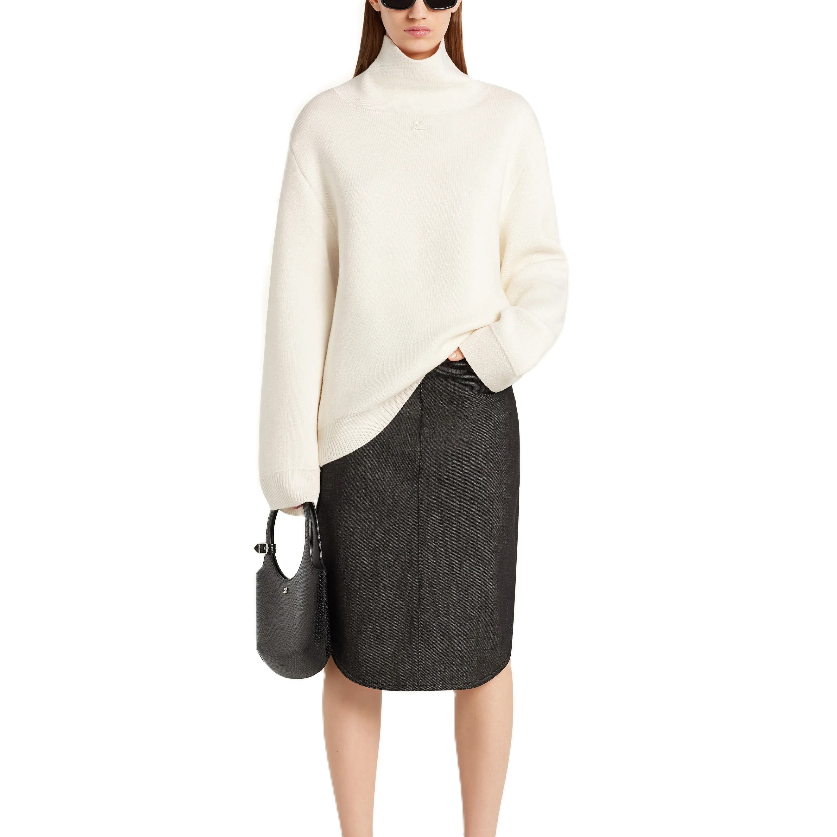 Courrèges [クレージュ] /  ZIPPED MOCKNECK BONDED SWEATER (WHITE）〔ジップモックネックボンデッドセーター〕