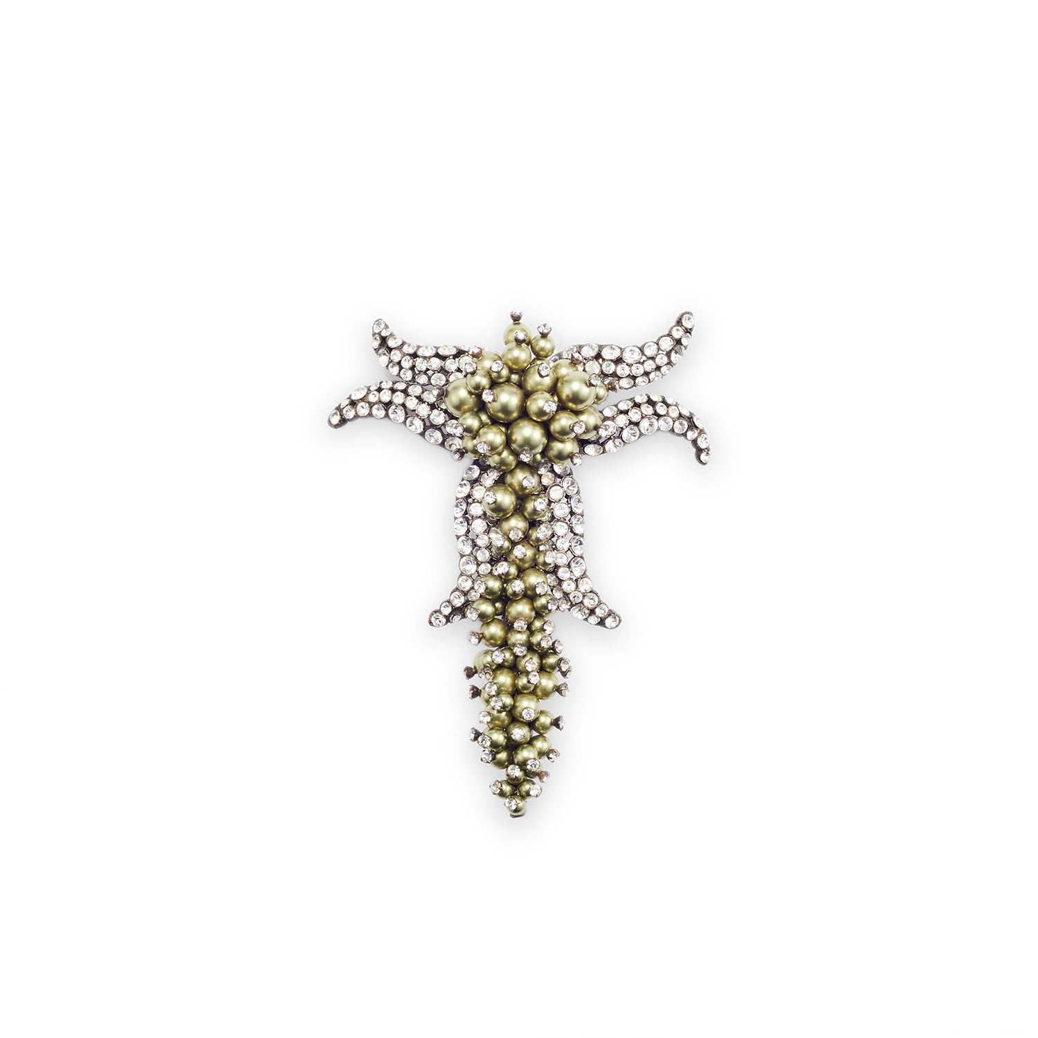バレンシアガ Pearl & Crystal Brooch ゴールド ホワイト｜ブローチ