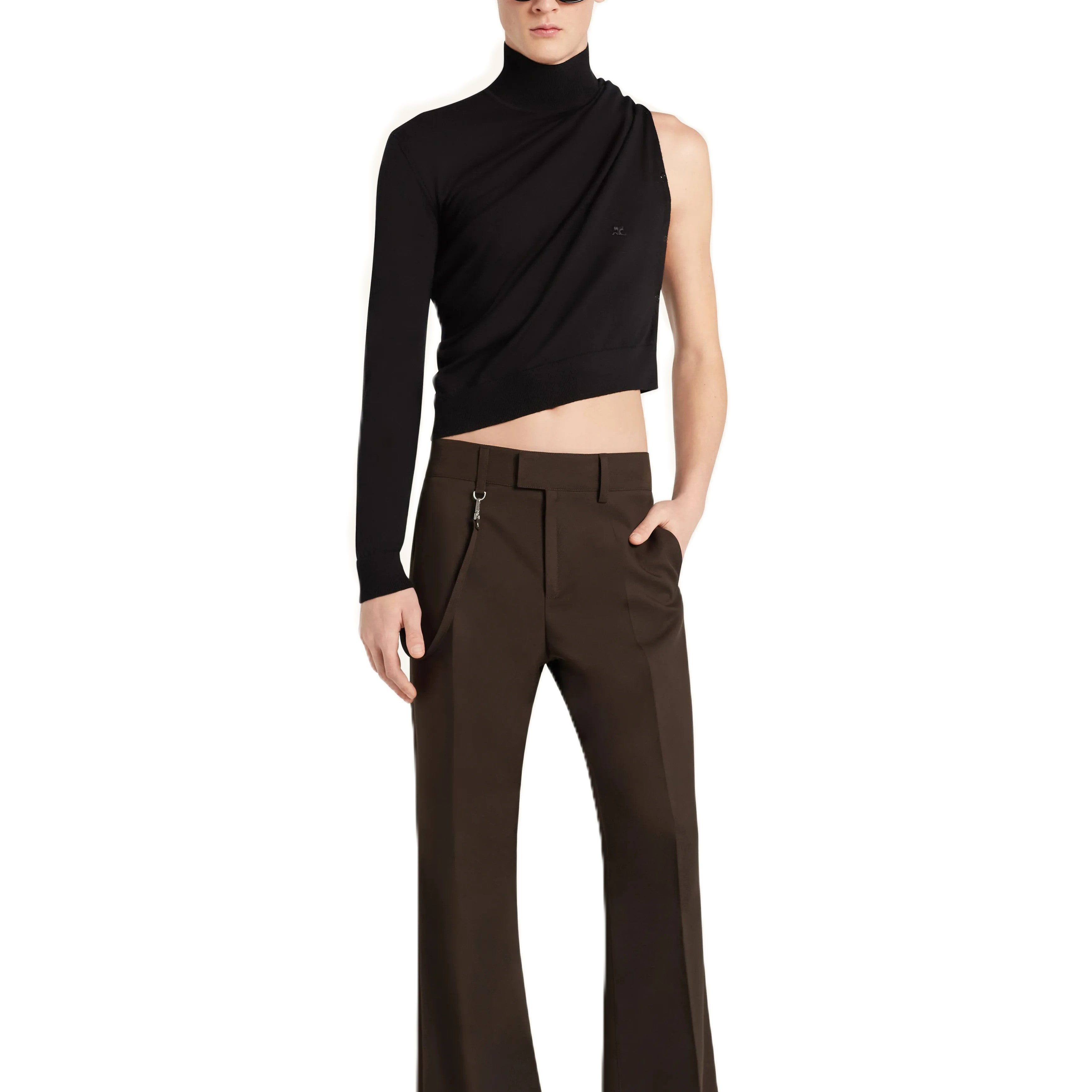 Courrèges [クレージュ] /  OFF SHOULDER LIGHT WOOL TOP (BLACK）〔オフショルダーライトウールトップ〕