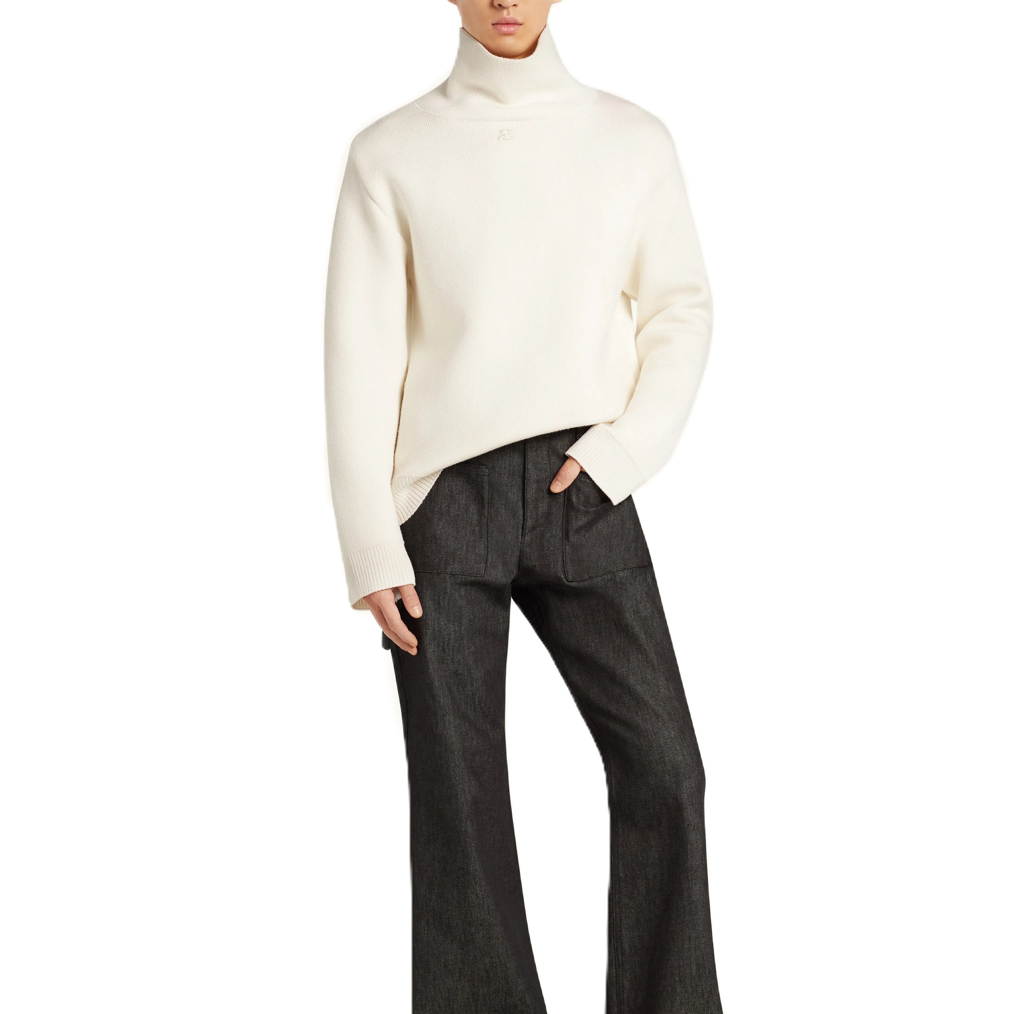 Courrèges [クレージュ] /  ZIPPED MOCKNECK BONDED SWEATER (WHITE）〔ジップモックネックボンデッドセーター〕