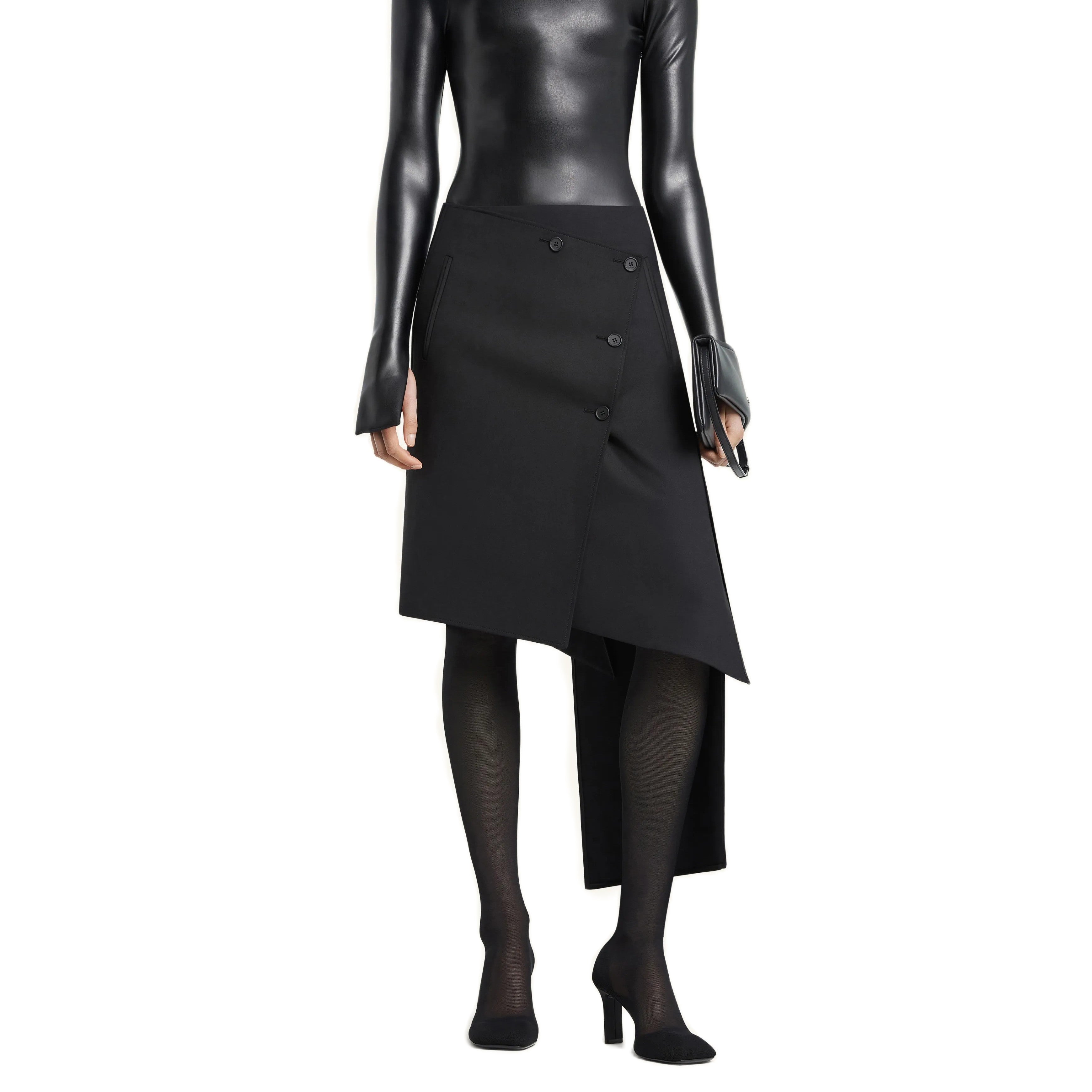 Courrèges [クレージュ] / OBLIQUE POLYWOOL SKIRT  (BLACK)〔オブリークポリウールスカート 〕