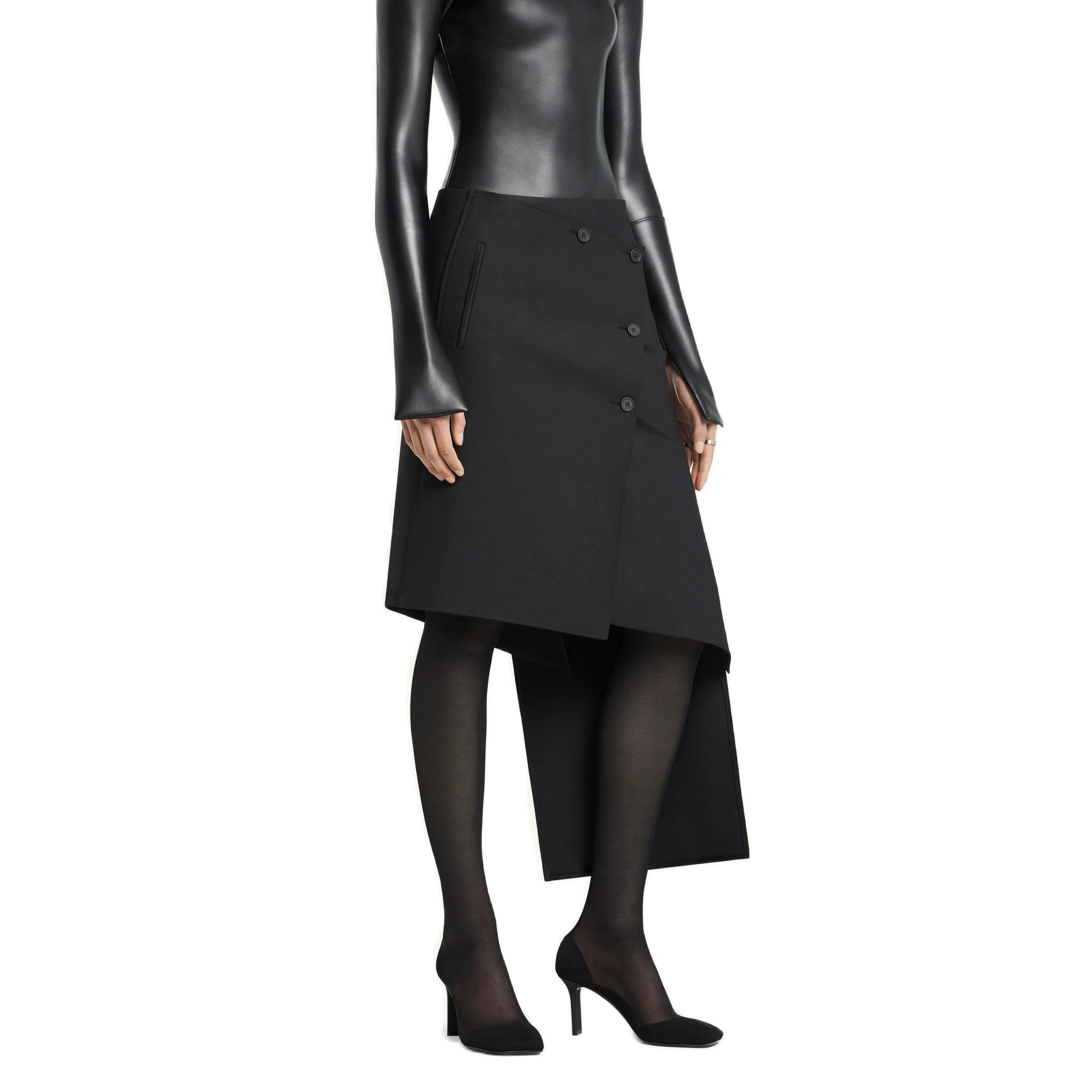 Courrèges [クレージュ] / OBLIQUE POLYWOOL SKIRT  (BLACK)〔オブリークポリウールスカート 〕
