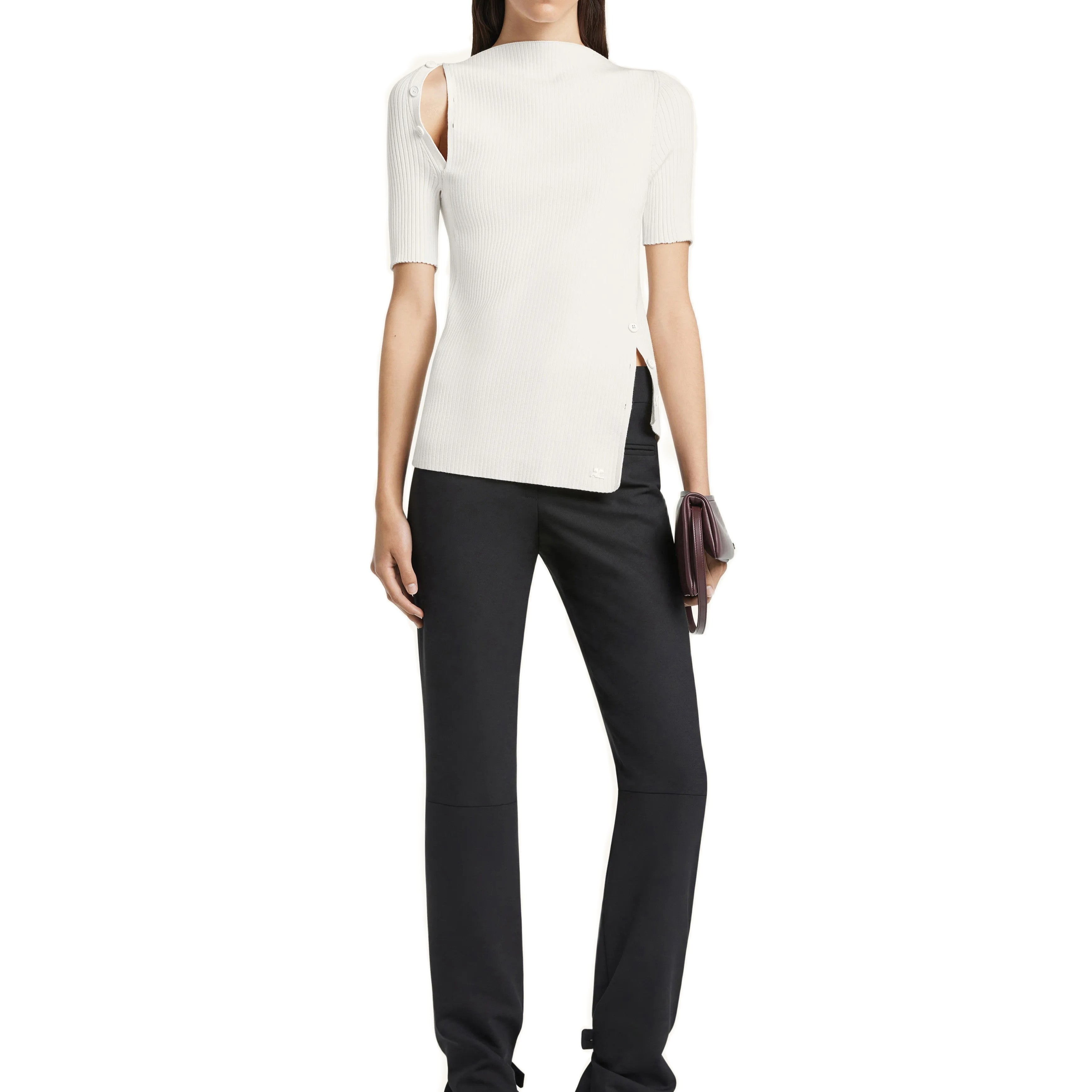Courrèges [クレージュ] /  OBLIQUE BUTTONED TOP (HERITAGE WHITE）〔オブリークボタンドトップ〕