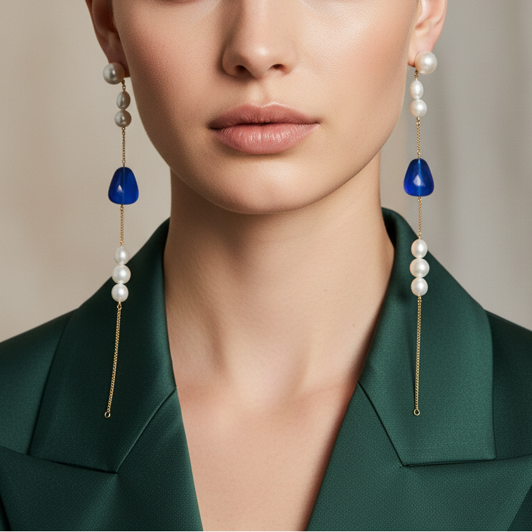 ブルーストーンピアス着用画像