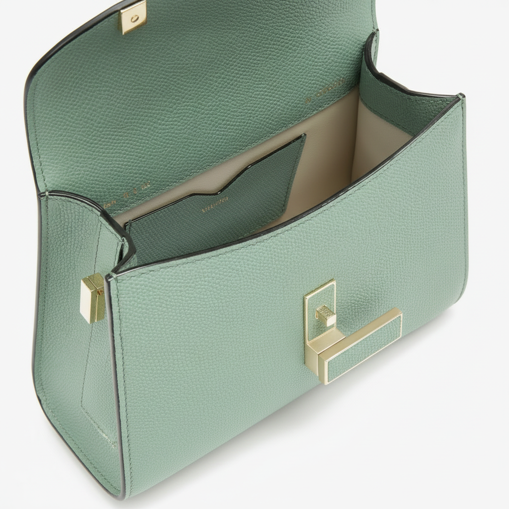 明るいパステルミントグリーンのバッグ - 内装ディテール（正方形）