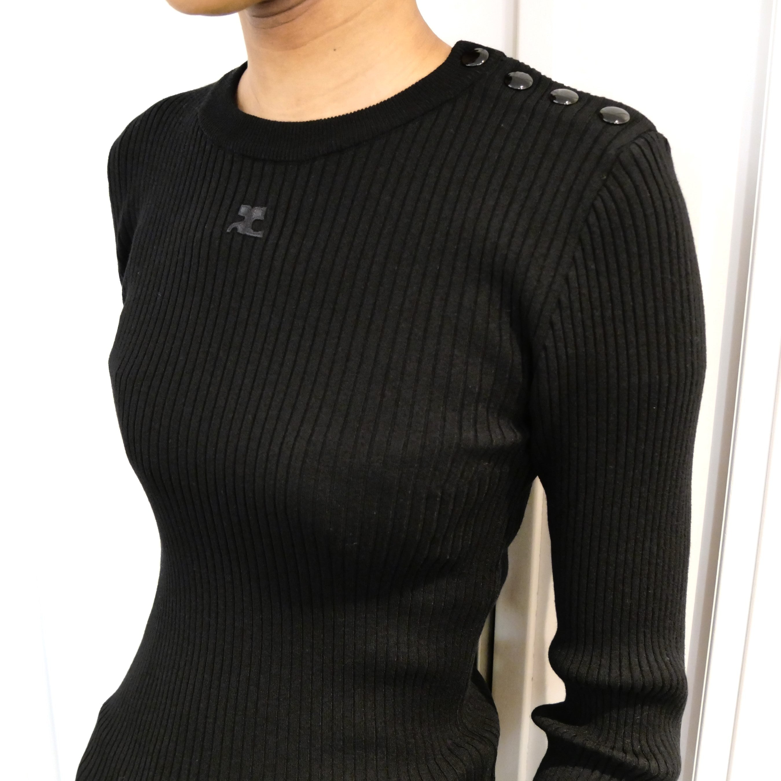 Courrèges [クレージュ] /  SHOULDER SNAPS RIB KNIT SWEATER〔ショルダースナップ リブ セーター〕(BLACK）