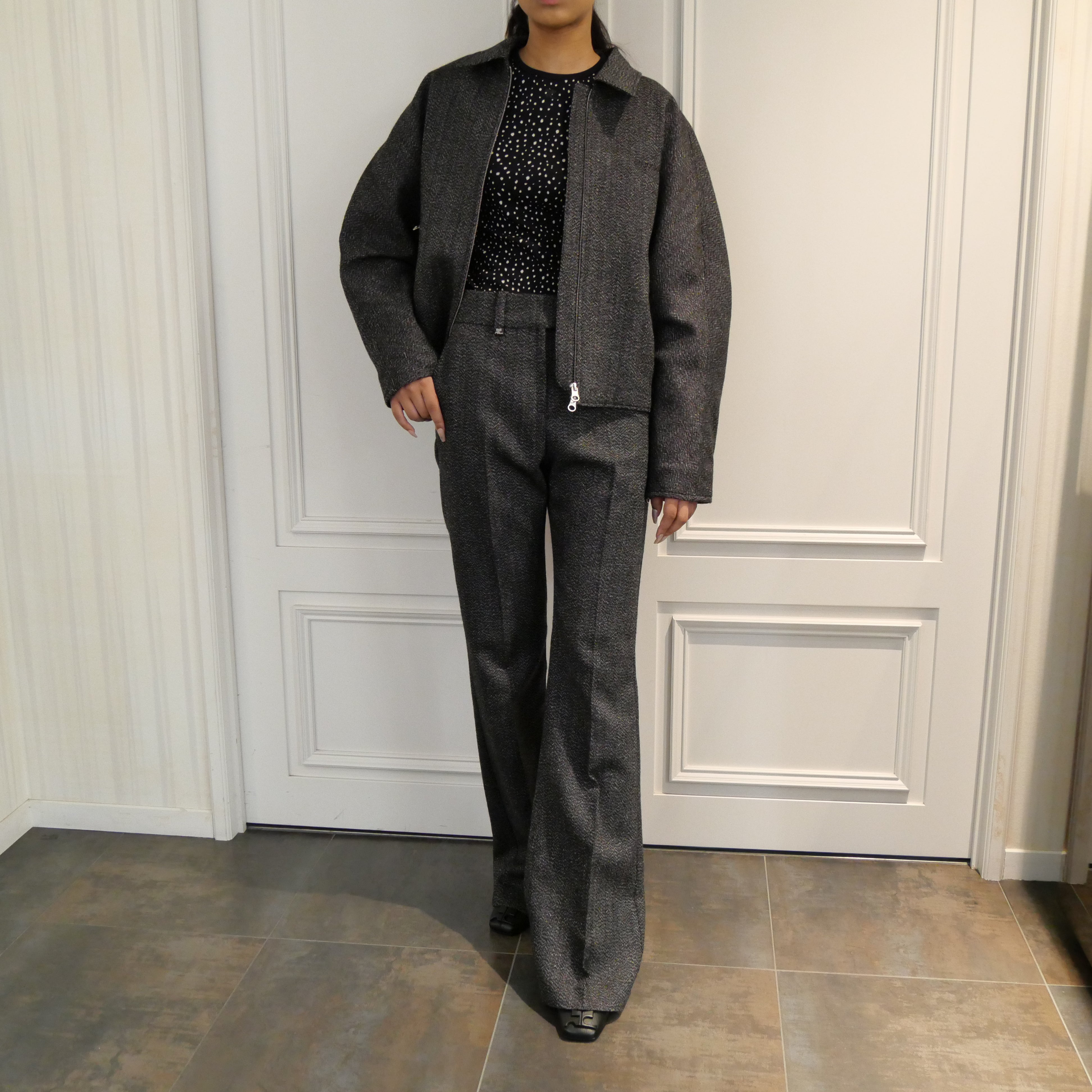 Courrèges [クレージュ] / EMBROIDERED CAVIAR BOMBER JACKET(BLACK)〔 エンブロイダーキャビア ジャケット〕