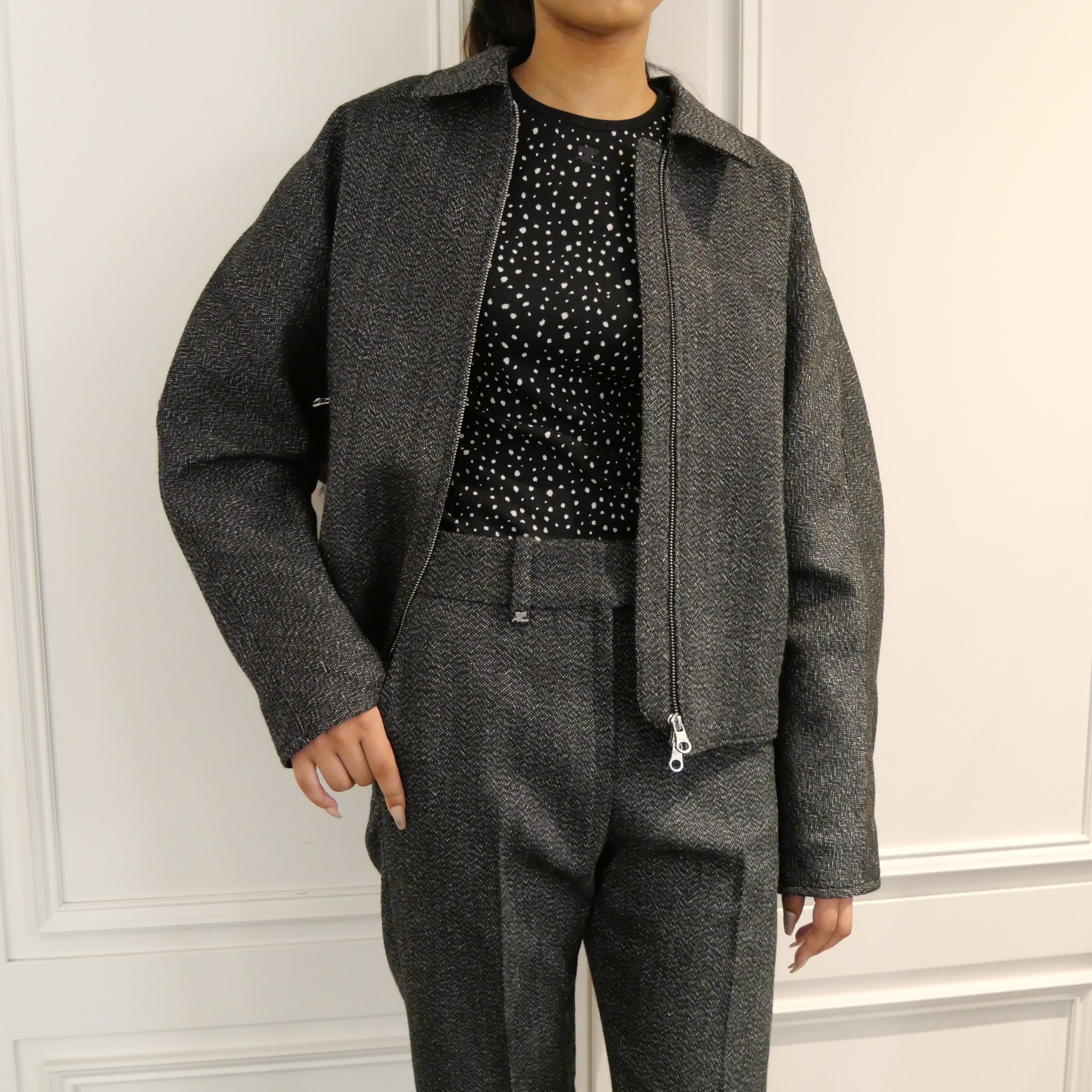Courrèges [クレージュ] / EMBROIDERED CAVIAR BOMBER JACKET(BLACK)〔 エンブロイダーキャビア ジャケット〕