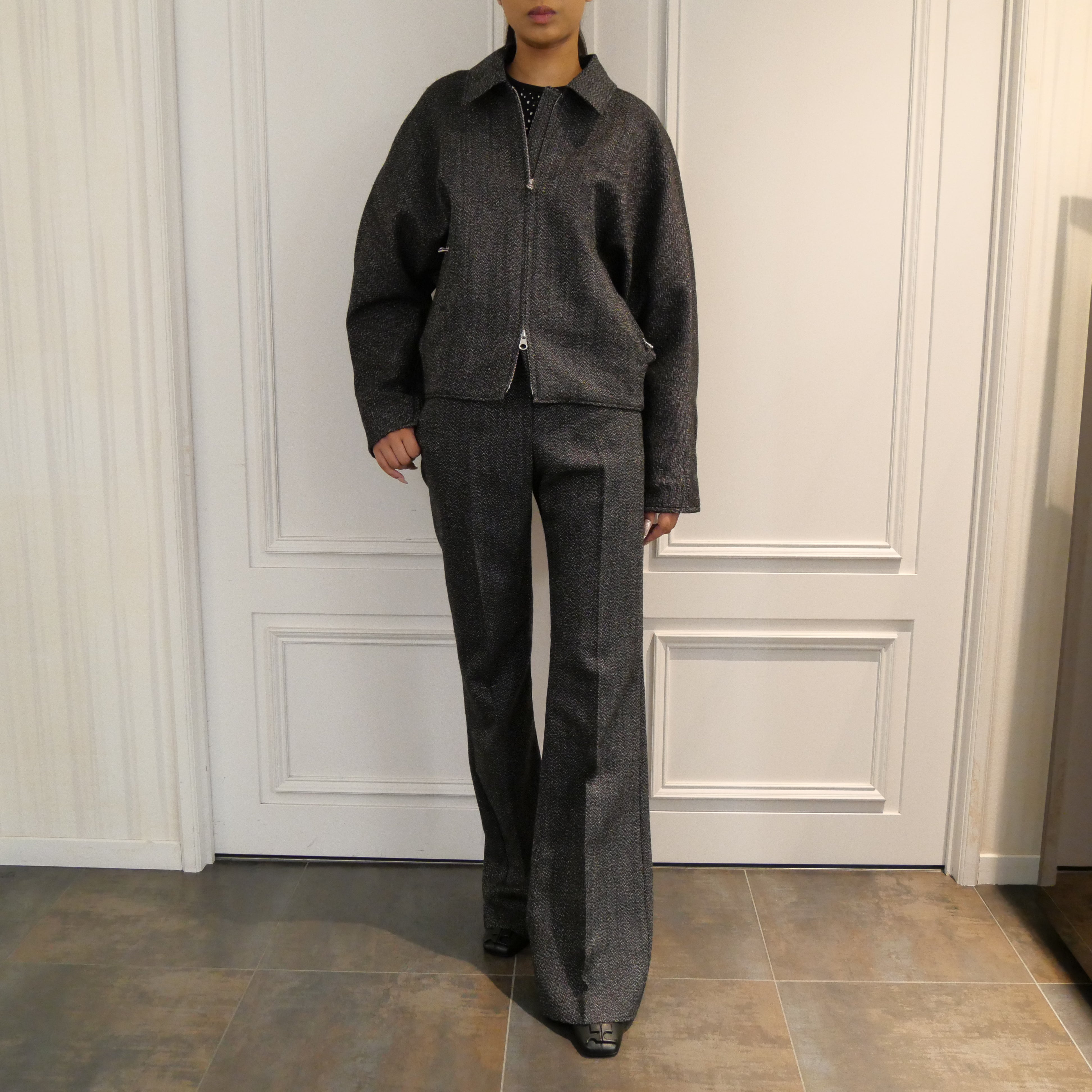 Courrèges [クレージュ] / EMBROIDERED CAVIAR BOMBER JACKET(BLACK)〔 エンブロイダーキャビア ジャケット〕
