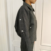 Courrèges [クレージュ] / EMBROIDERED CAVIAR BOMBER JACKET(BLACK)〔 エンブロイダーキャビア ジャケット〕