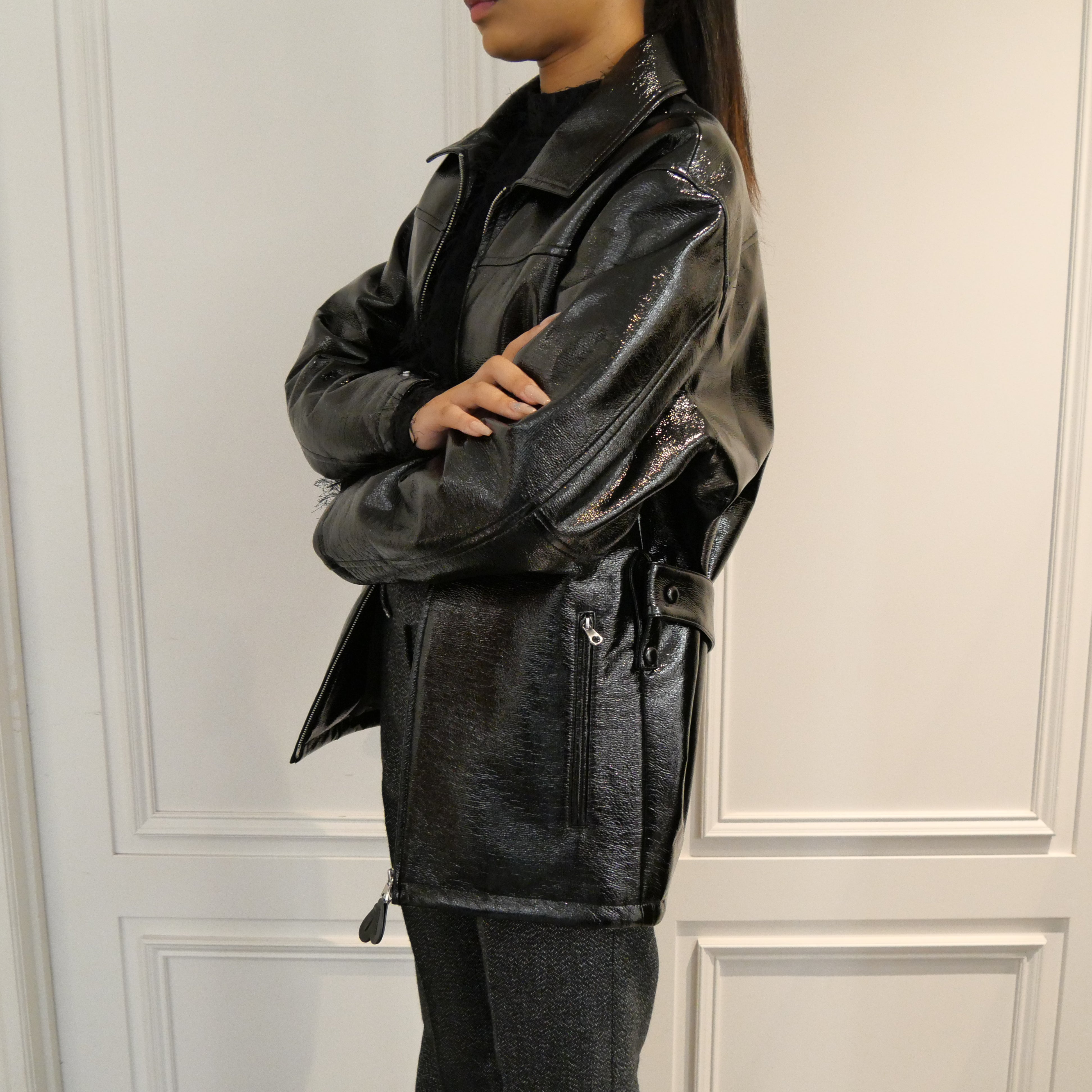 美品✨Courreges コート ジップデザイン 黒 サイズ38 裏地赤 正規品・送料無料】Courrèges / OVERSIZED VINYL JACKET (BLACK