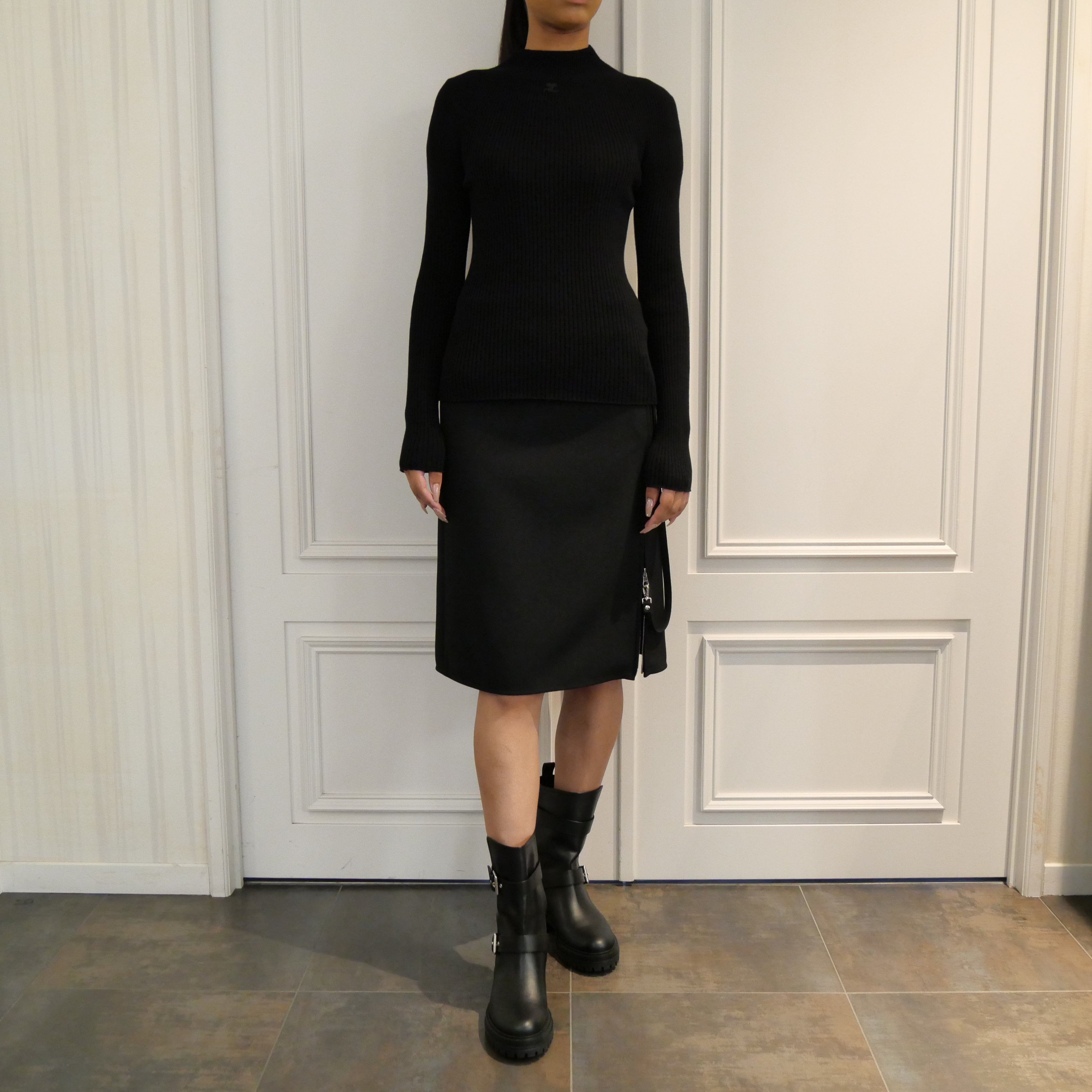 Courrèges [クレージュ] / MOCKNECK LIGHT RIB SWEATER (BLACK)〔モックネックライトリブセーター〕