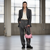 BALENCIAGA LE CAGOLE XS SHOULDER BAG (PINK) Model Shot