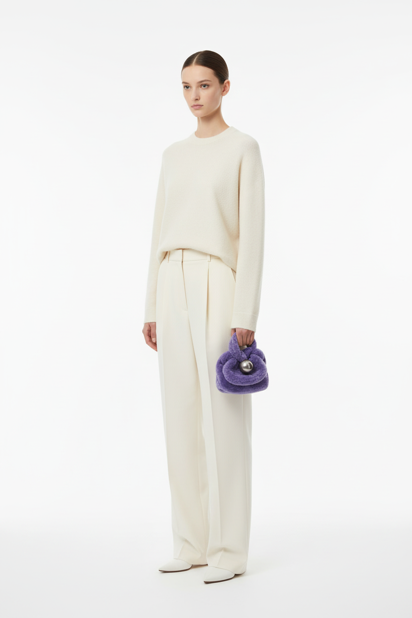 JIL SANDER SPHERE CLUTCH POUCH BAG - Cream Full Body Small