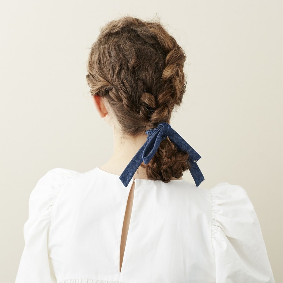 ALEXANDRE DE PARIS [アレクサンドル ドゥ パリ] / RIBBON PONY (DENIM BLUE） [ポニーリボンヘアアクセサリー]